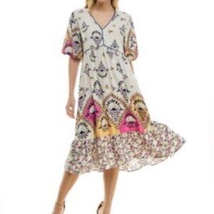 Fig & Flower Pippa Ivory Floral Puff Sleeve Belt Midi